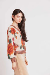 Cardigan CARLINE con collo a V jacquard
